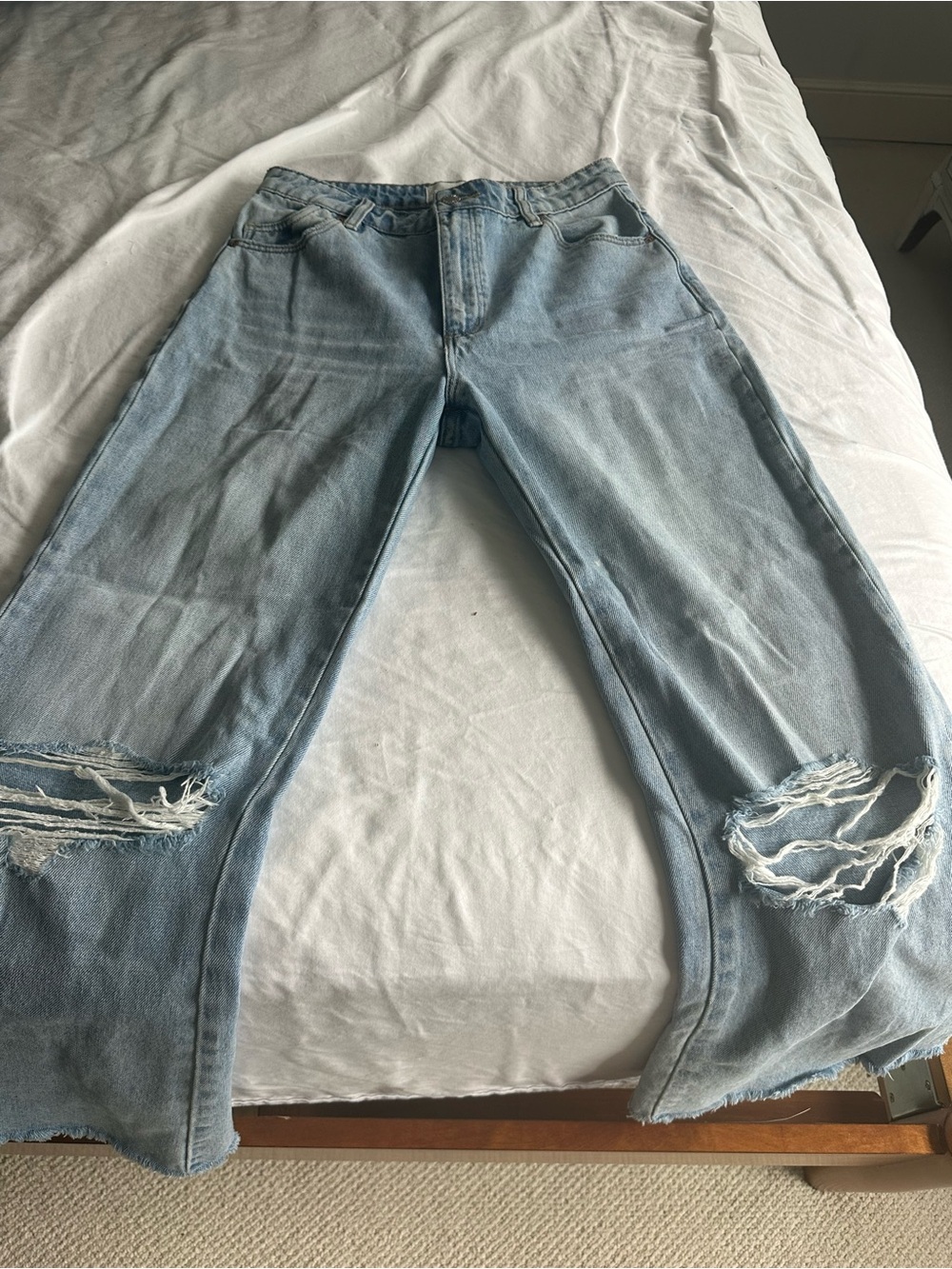 ROLLA'S Light Blue Distressed Wide Leg Jeans